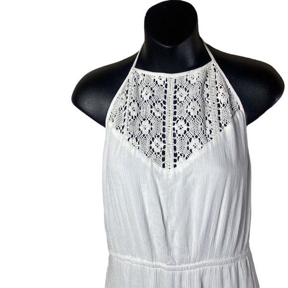 Lulus white halter maxi dress backless gauzy crochet lace cut outs small - Picture 2 of 6